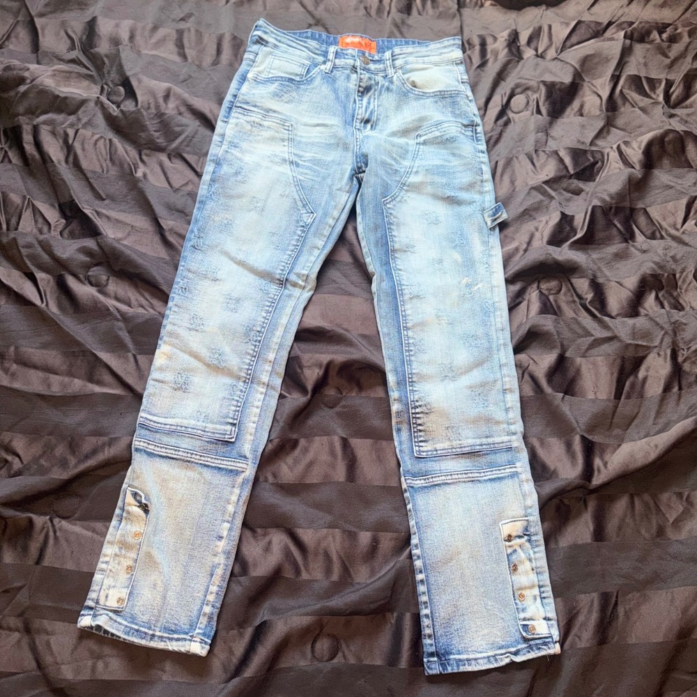 RGSTR Y2K Distressed Utility Jeans Mens 30 Light Wash Skater Streetwear
